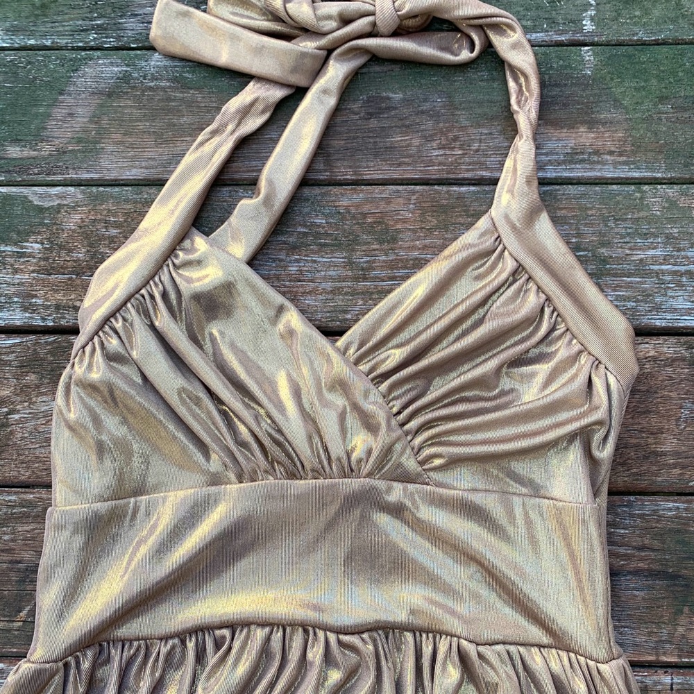 Mandee Golden Halter Top Skater Dress Small